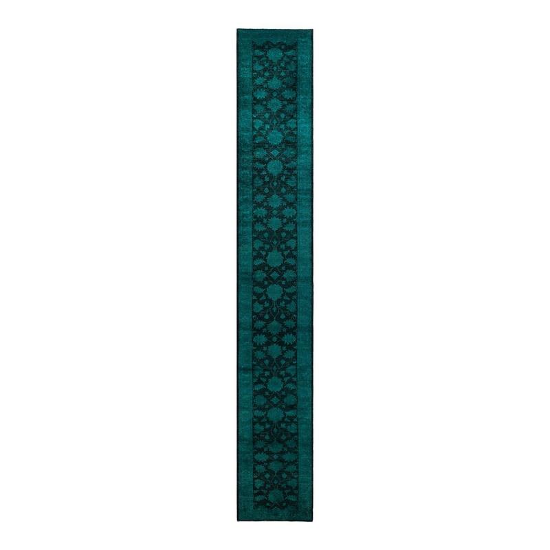 Overton Hand Knotted Wool Vintage Inspired Modern Contemporary Overdyed Black Runner Rug - 2' 5" x 17' 9"