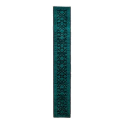 Overton Hand Knotted Wool Vintage Inspired Modern Contemporary Overdyed Black Runner Rug - 2' 5" x 17' 9"