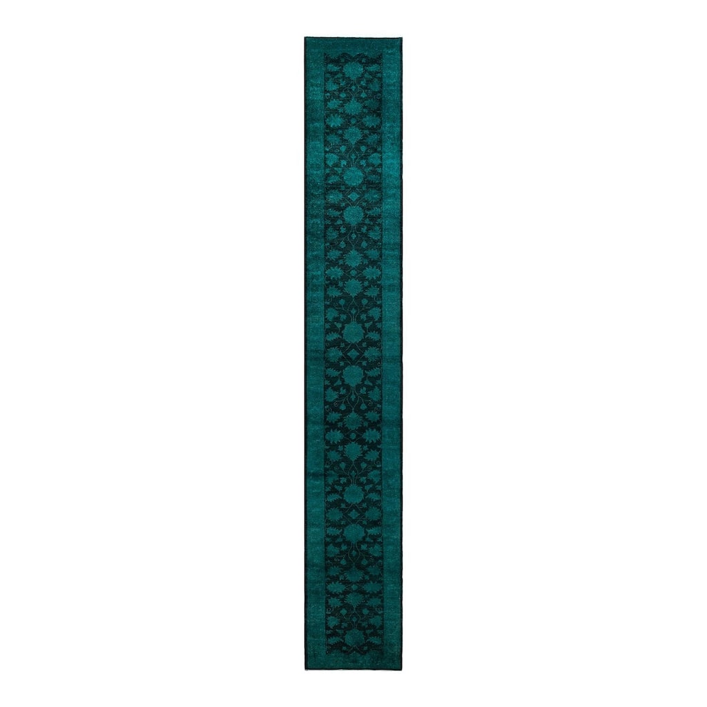 Overton Hand Knotted Wool Vintage Inspired Modern Contemporary Overdyed Black Runner Rug - 2' 5" x 17' 9"