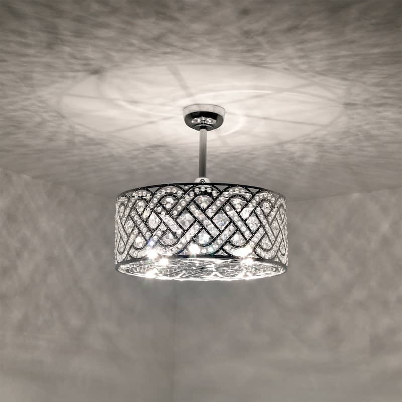 Alexia 24 Inch Chrome Finish Modern Glam Style Crystal Ceiling Lighted Fandelier with Remote