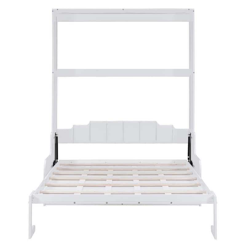 Queen Size Murphy Bed Wall Bed with Cushion - White