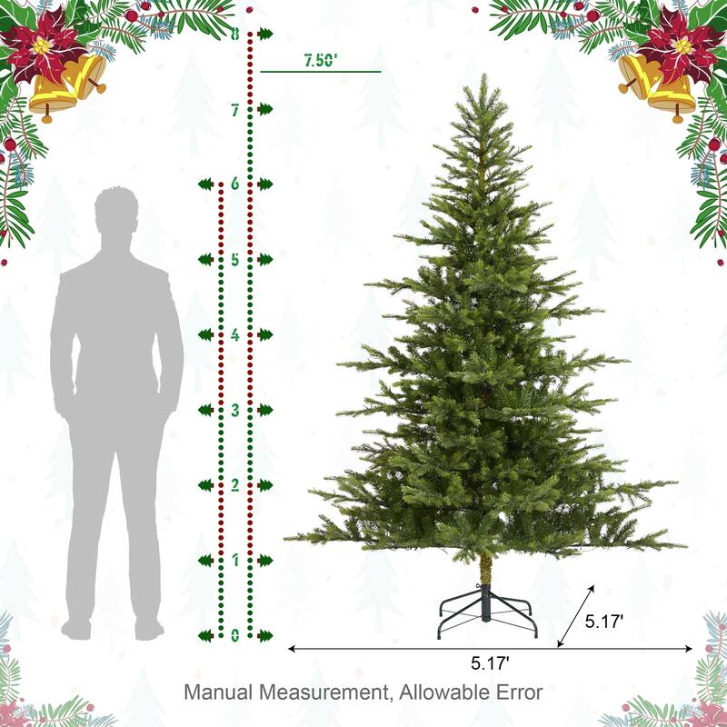 Glitzhome 7.5ft/9ft Pre-Lit Full Fir Artificial Christmas Tree w/Foot Pedal & Remote Control Simple Setup
