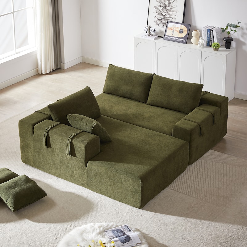 L Shaped Modular Sectional Sofa with Chaise Lounge, Oversized Chenille Upholstered Sofa, Deep Seat Sofa with 6 Pillows