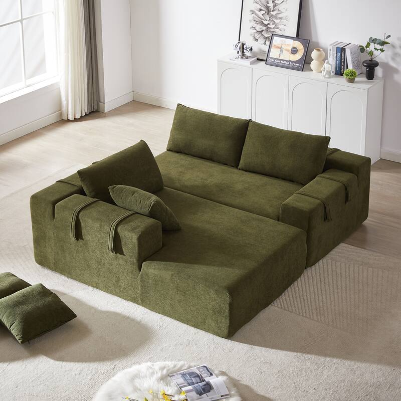 Modern Chenille Upholstered Sectional Sofa Couch Set,Modular L Shaped Sectional Living Room Sofa Set With 6 Pillows(Left Chaise)