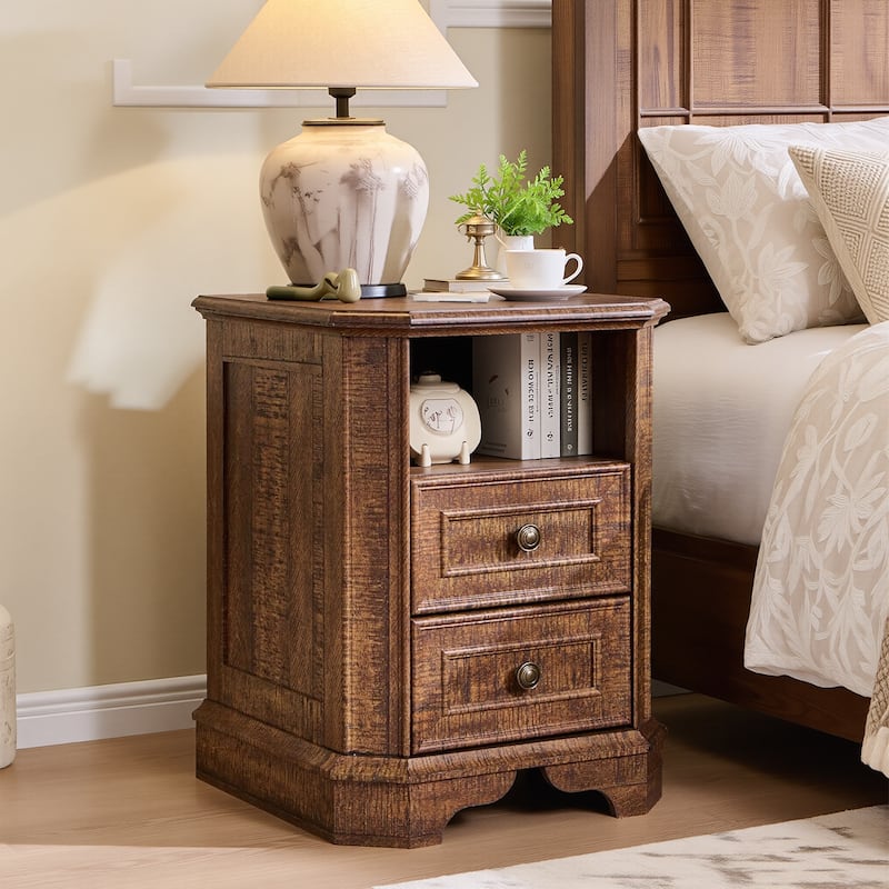 18" Farmhouse Nightstand with Charging Station, End Table,Side Table - Reclaimed Barnwood