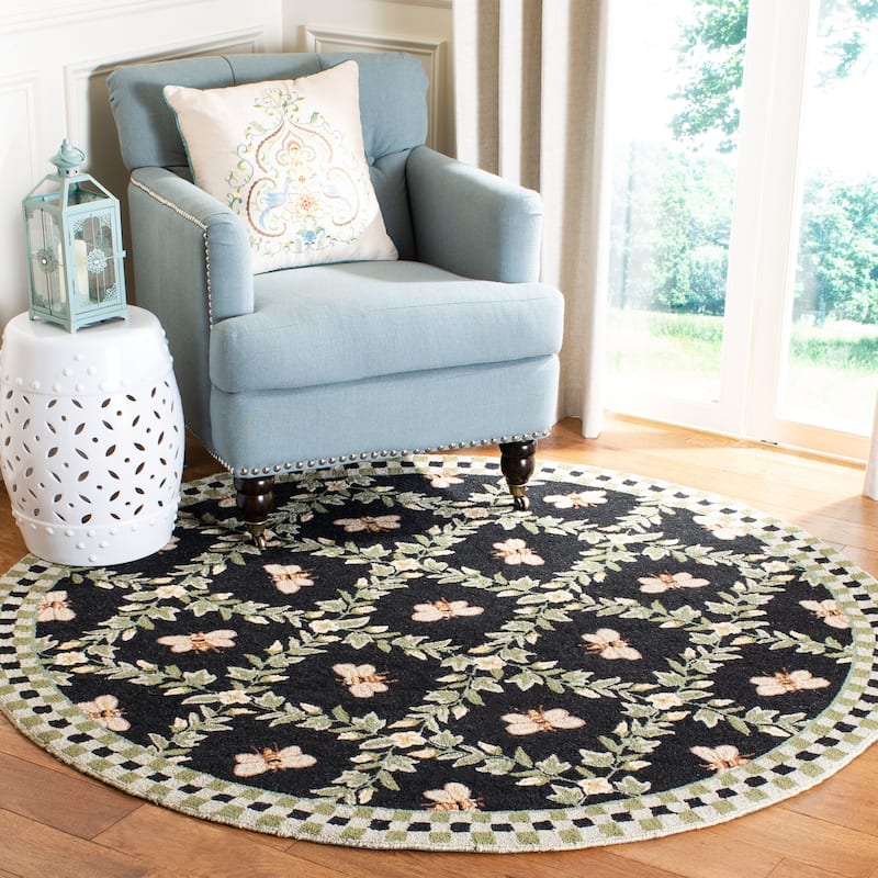SAFAVIEH Handmade Chelsea Aubree French Country Trellis Wool Rug - 4' Round - Black - Round