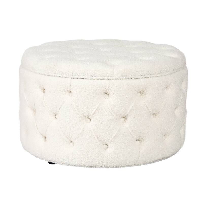 Adeco Round Storage Ottoman Button Tufted Footrest Stool Bench