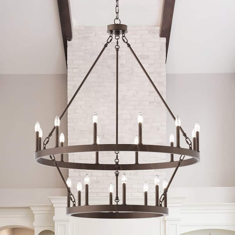Acroma 20-light Modern Farmhouse 40In Round Wagon Wheel Chandelier with UL - Oil Rubbed Bronze
