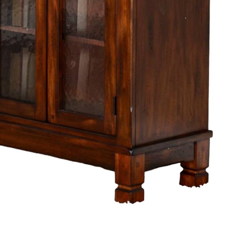 Odell Bookcase Cabinet, 4 Beehive Glass Doors, Slate Inlay Dark Brown
