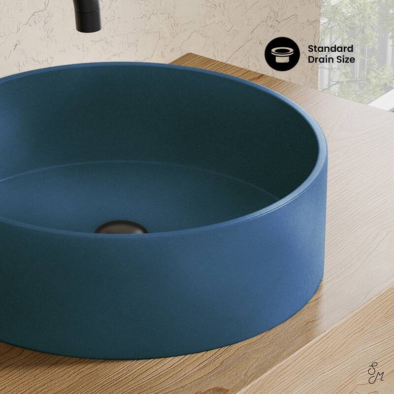 Lisse 14.5" Concrete Round Vessel Sink In Matte Royal Blue - 14.5