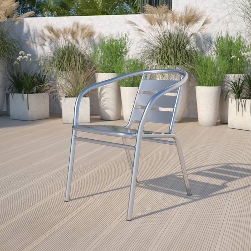 Aluminum Indoor/ Outdoor Stackable Arm Chair (Set of 4) - Aluminum