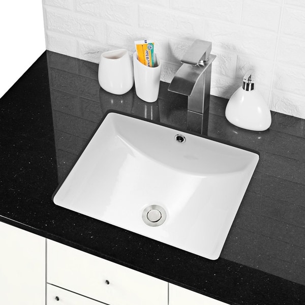 LORDEAR 18.25 in. Undermount Vessel Sink Modern in Pure White Rectangle Porcelain Ceramic Lavatory Vanity Bathroom Sink