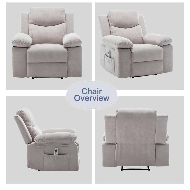 Living Room Single Reclining Sofa, Power Lift Velvet Recliner with Adjustable Massage and Heat & Side Pocket, Infinite Position