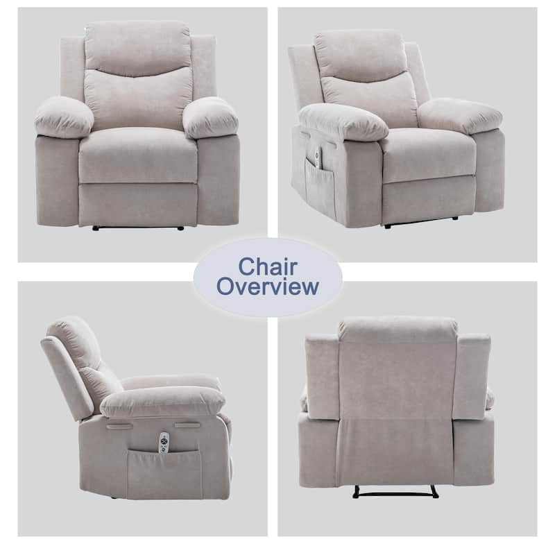 Velvet Fabric Power Recliner Chair with Massage and Heating