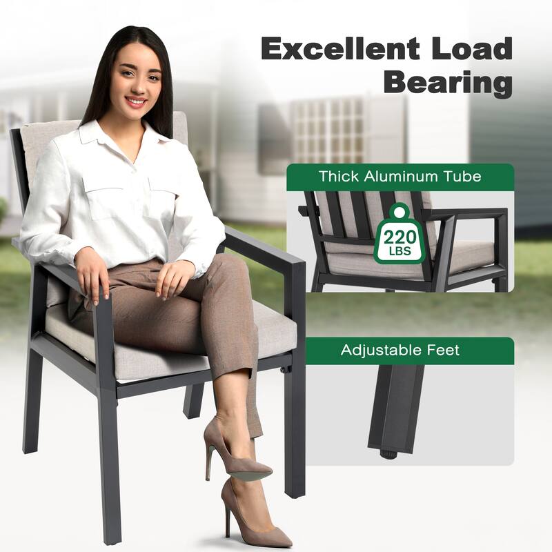 Outdoor 5-Piece Aluminum Dining Set with Soft Gray Cushions