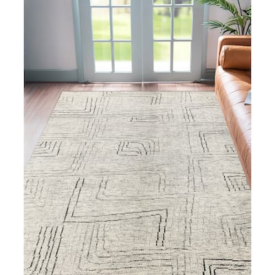 EXQUISITE RUGS Aldridge Hand-knotted Wool/Bamboo Silk Ivory/Grey/Beige Area Rug.
