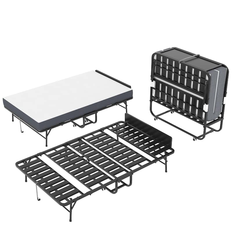 75" Folding Bed with Adjustable Headboard, 5" Memory Foam Rollaway Bed for Tall People, Heavy-Duty Portable Guest Bed