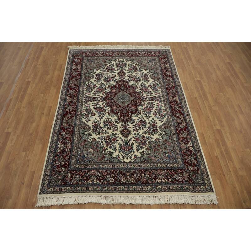 Hand Knotted Oriental 100% Wool Carpet Traditional Floral Beige & Ivories Aubusson Area Rug - 9' 0'' X 6' 0''