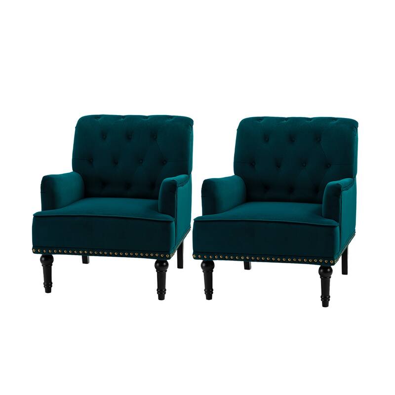 Geltrude Transitional Upholstered Club Chair with Tufted Back Set of 2 by HULALA HOME