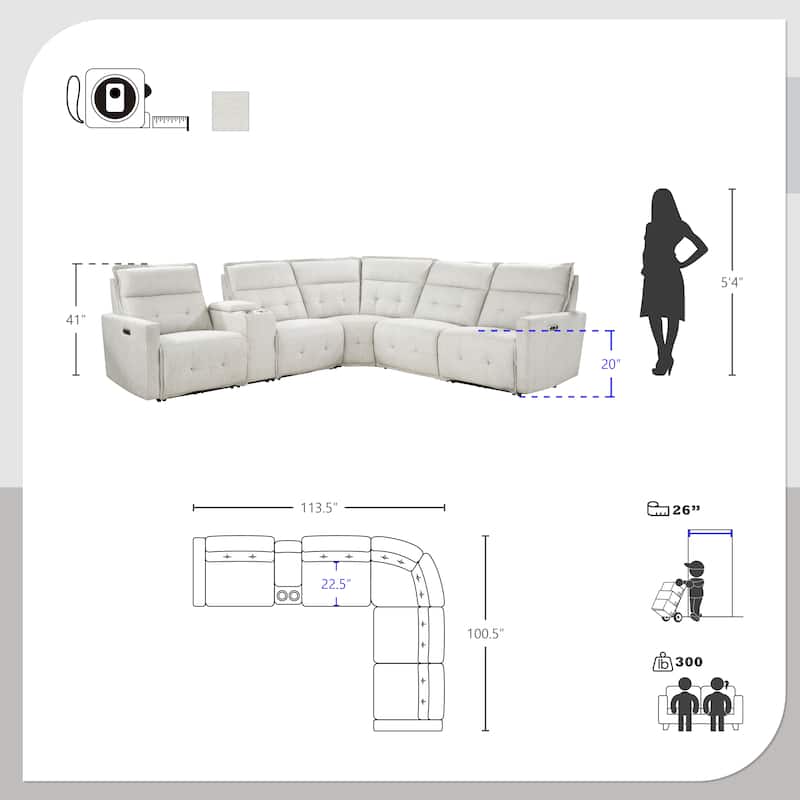 Autrey 6-Piece Fabric Modular Power Reclining Sectional