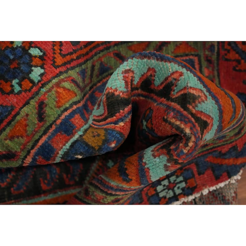 Hand Knotted Oriental 100% Wool Carpet Traditional Geometric Oranges & Rust Heriz Runner Rug - 9' 8'' X 2' 10''
