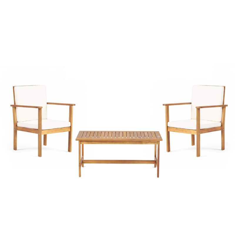 Acacia Wood Conversation Set, Seating Set w/ Slat Panel Design, Weather - Resistant for Gardens & Lawns - Natural