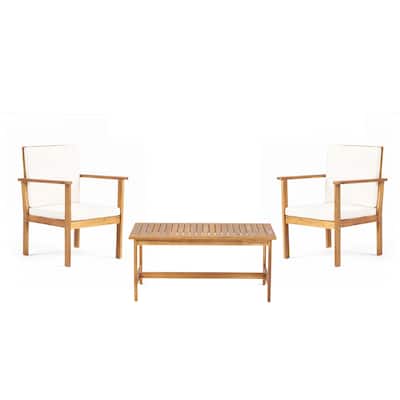 Acacia Wood Conversation Set, Seating Set w/ Slat Panel Design, Weather - Resistant for Gardens & Lawns