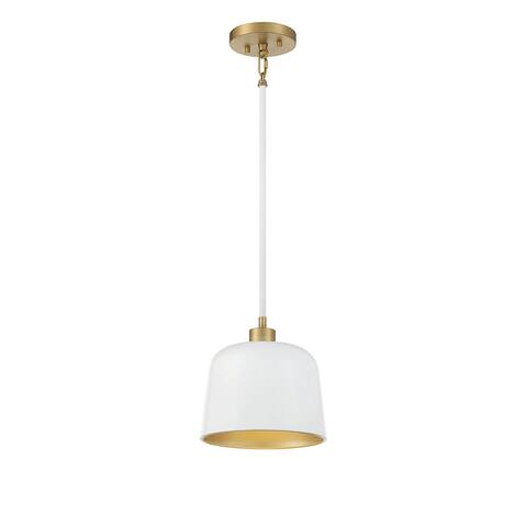 Meridian 1-Light Pendant in White with Natural Brass
