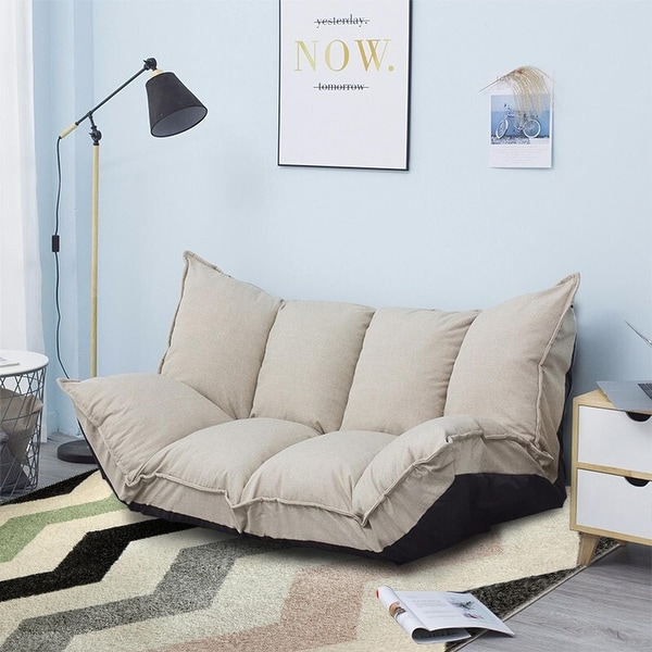Lazy Sofa Futons Sets Folding Sofa Bed Adjustable Sofa TV Floor Couch | Beige