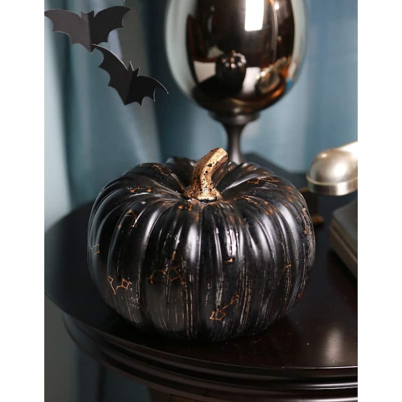 Becki Owens Halloween Pumpkin Decoration - SPOOKY ARTIFICIAL BLACK PUMPKIN with Designs - Black - Astro