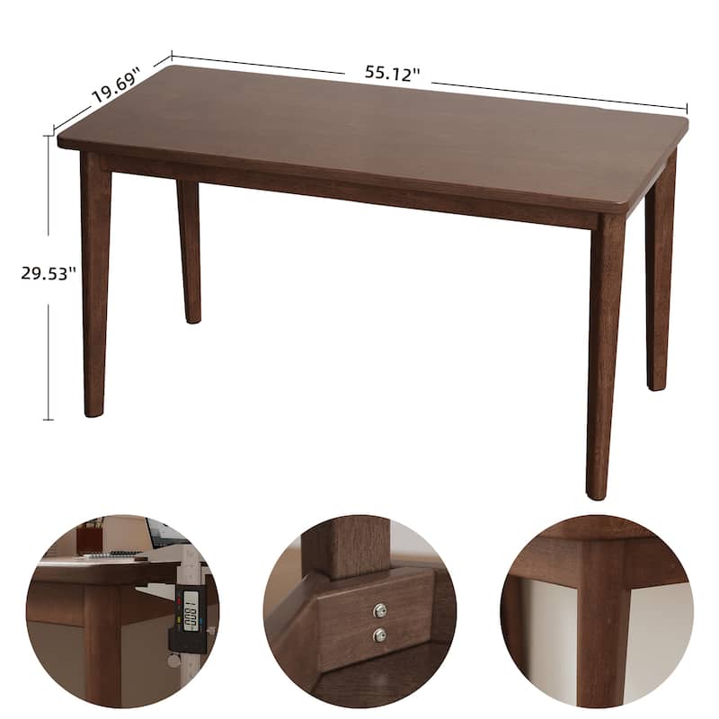 Solid Wooden Desk,55.1*19.7inch Desk ,Rubberwood Mid Century Modern Desks, Small Writing Desk for BedroomSmall Spaces