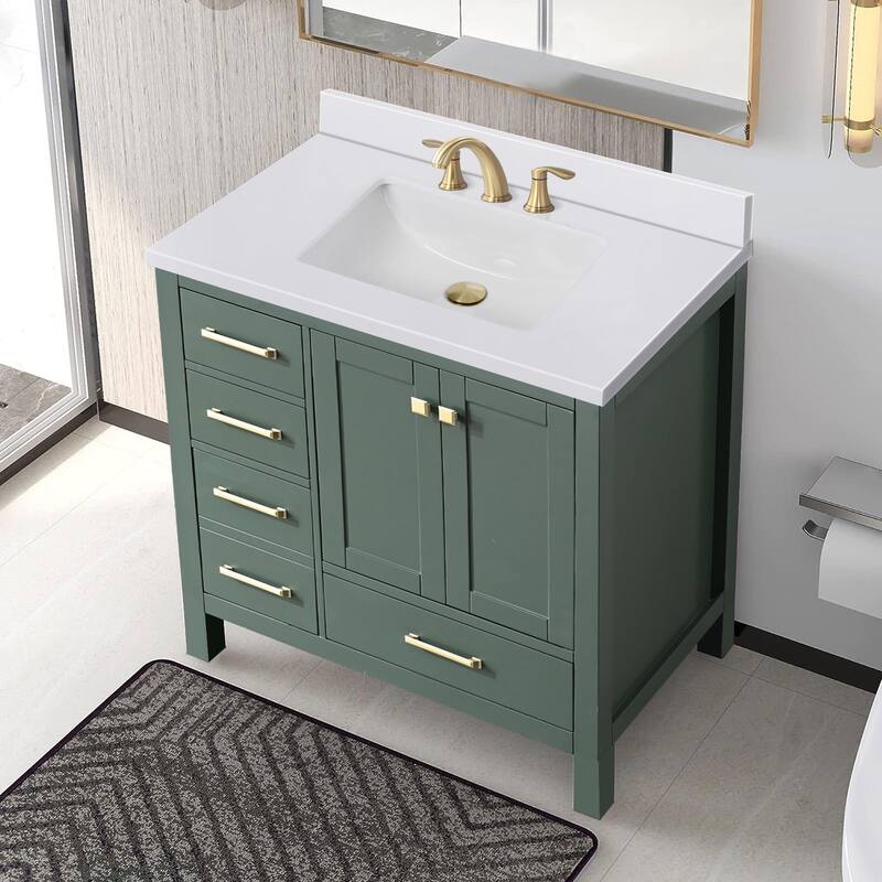PROOX 36 inch Culture Marble Bath Solid White Vanity top with Rectangular Undermount Sink