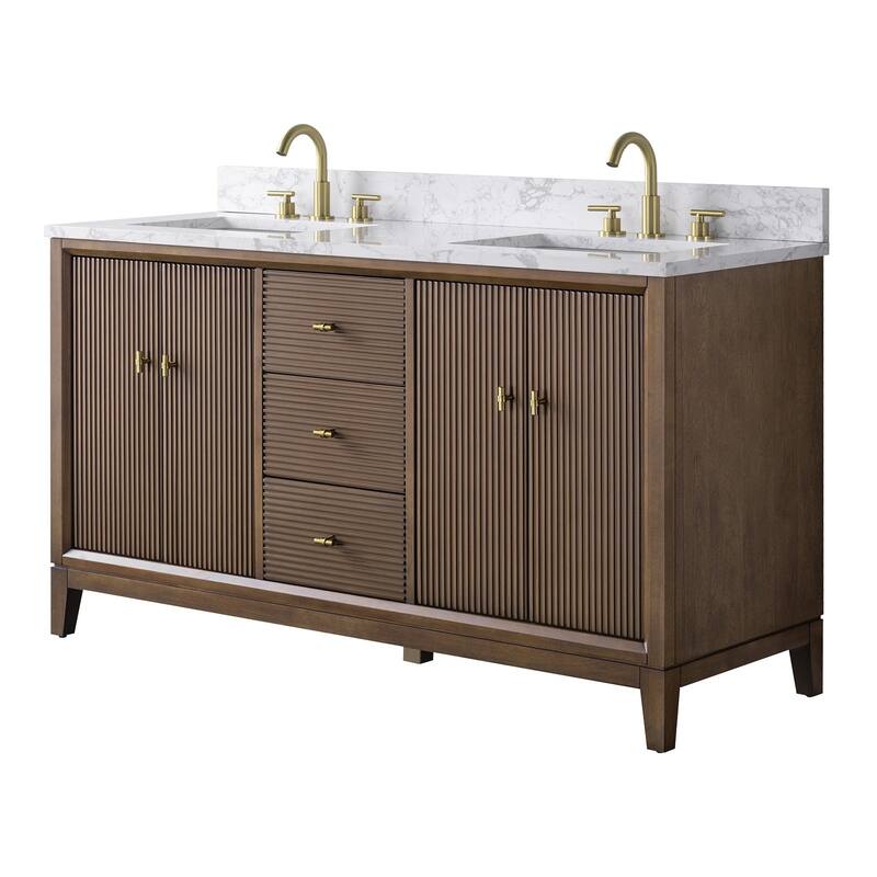 Vanity Art 60" Freestanding Bathroom Vanity with Engineered Marble Top and Sinks