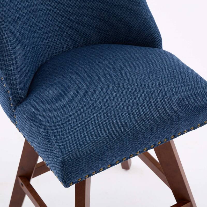 Counter Height Bar Stools Set of 2, Swivel Bar Stools with Curved Back, Upholstered Dining Chairs with Solid Wood Legs