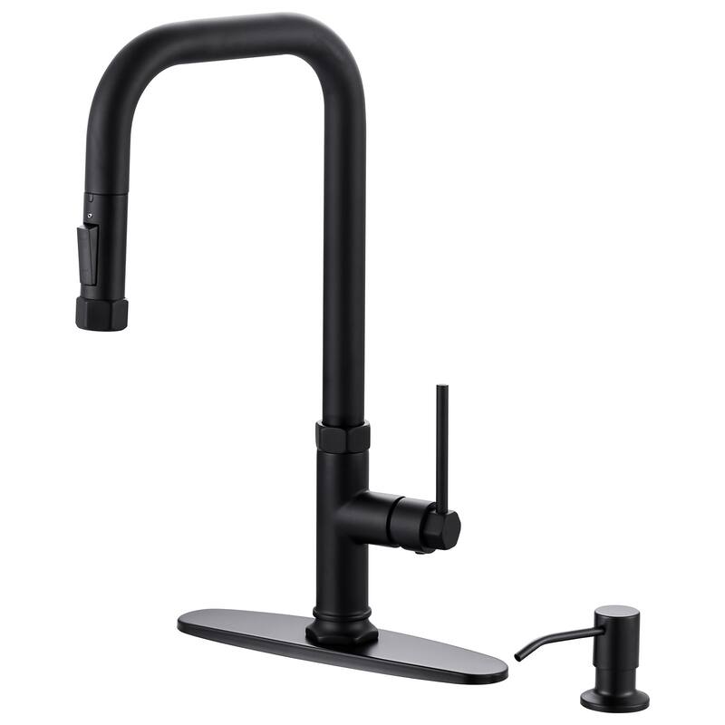 WOWOW Pull Down Sprayer Kitchen Faucet with Soap Dispenser - with soap dispenser - Matte Black
