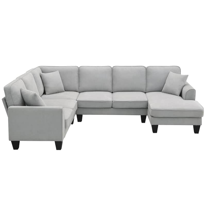 Grey 108" Modern U-Shaped 7-Seater Sofa Set with Pillows