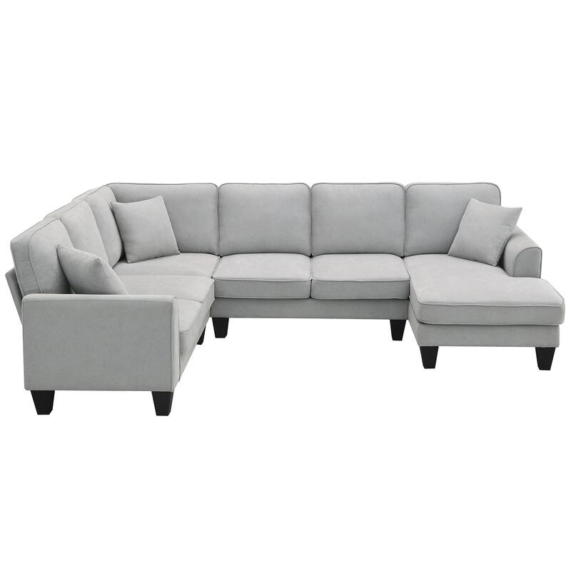 Grey 108'' Spacious U-Shaped 7-Seater Sofa Set with 3 Pillows and Chaise, Ideal for Living Room or Apartment