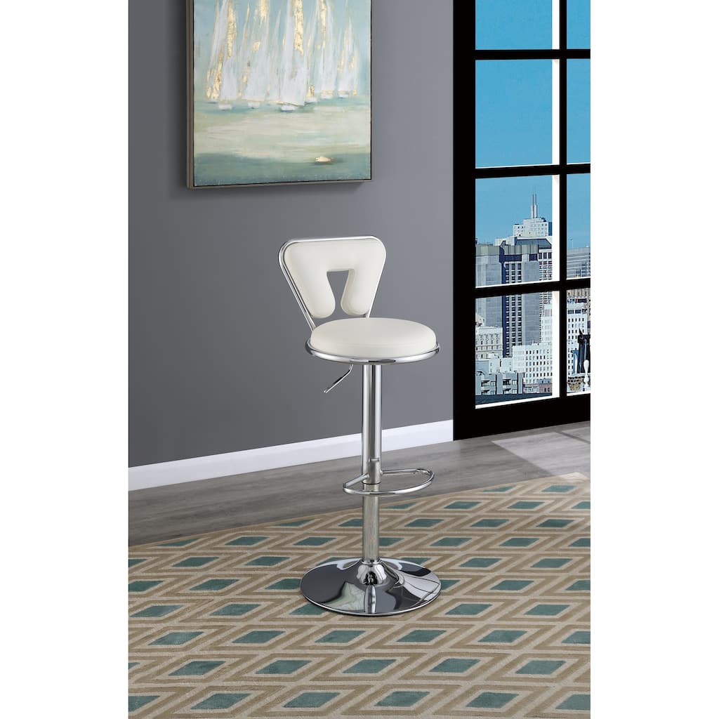 Adjustable Bar Stool Gas Lift Chair White Faux Leather Chrome Base Metal Frame Modern Stylish Set Of 2 Chairs