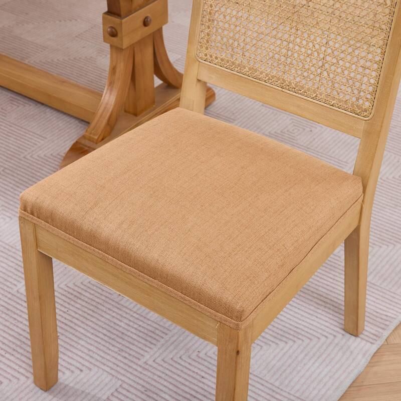 Farmhouse Rattan Dining Chairs Set of 2, Cane Upholstered Kitchen Side Chair with Natural Hardwood Frame