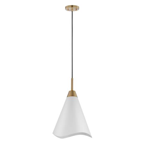 Tango 1 Light Medium Pendant Matte White with Burnished Brass