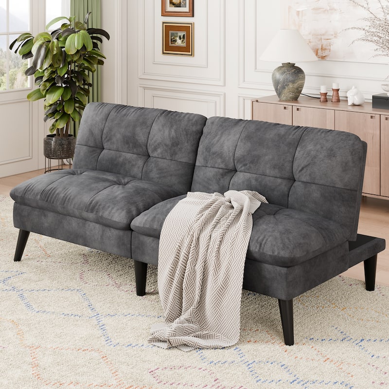 60'' Velvet Futon Sofa Bed with Adjustable Backrest