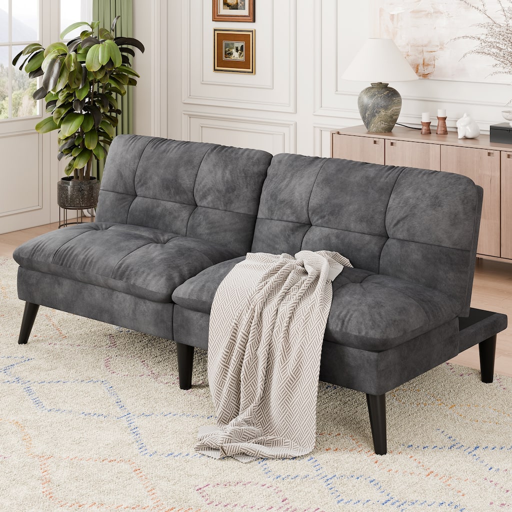 60'' Velvet Futon Sofa Bed with Adjustable Backrest