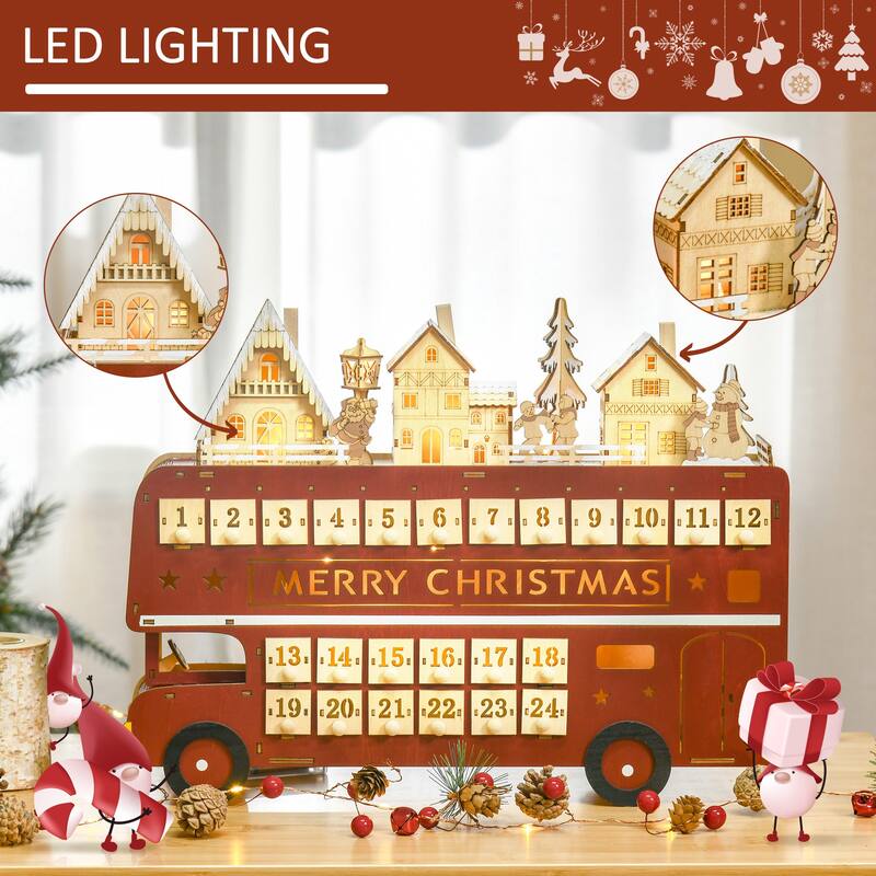 HOMCOM 24 Day Christmas Advent Calendar for Adults & Kids, Wooden Christmas Decoration