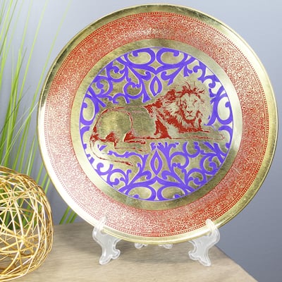 Natural Geo Lion Relaxing Decorative Brass Accent Plate