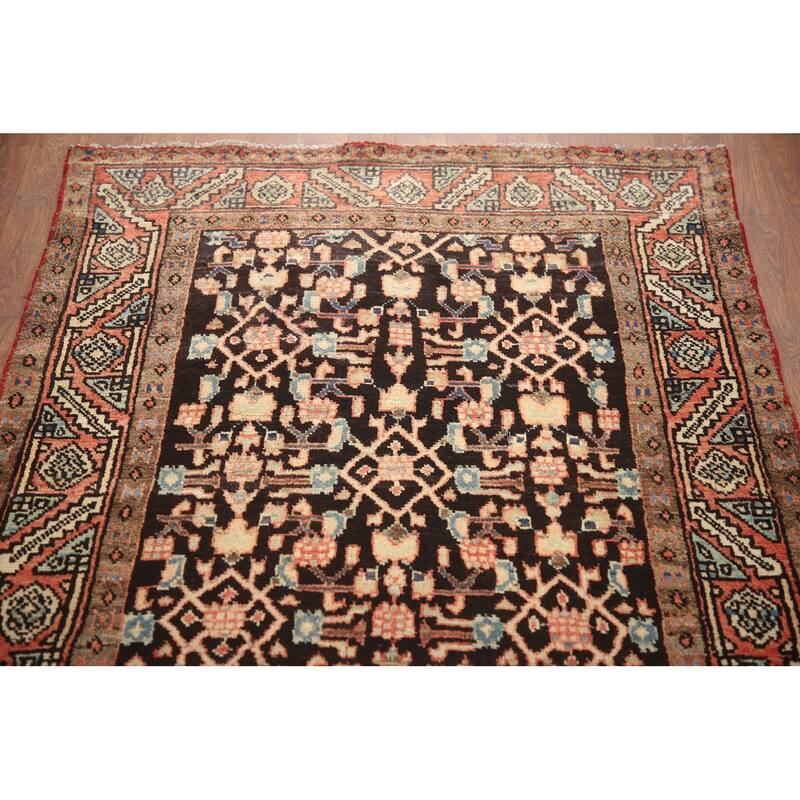 Hand Knotted Oriental 100% Wool Carpet Traditional Geometric Black Mahal Runner Rug - 9' 5'' X 3' 3''