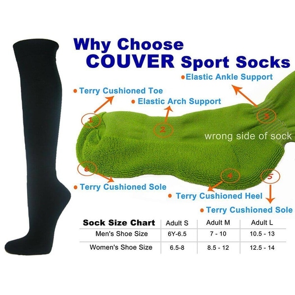 Black Couver Knee High Unisex Sports Athletic Baseball Softball Socks(3 Pairs)