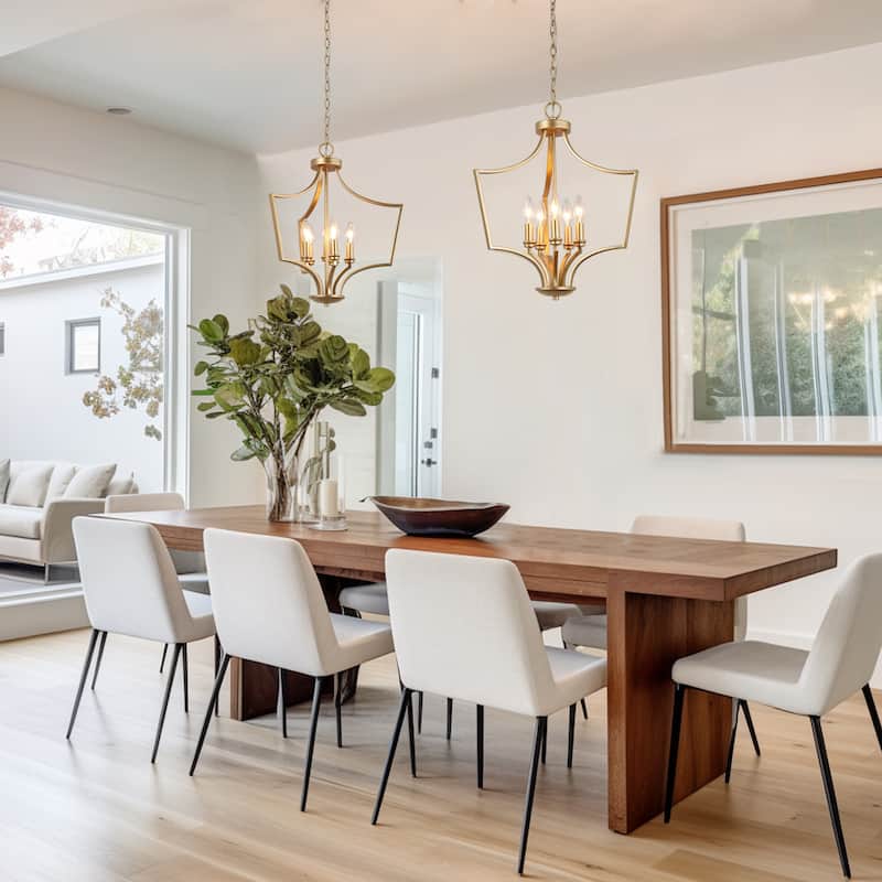 Mid-Century Modern 5-Light Gold Lantern Candle Chandelier for Dining Room - L19"xW19"xH24"