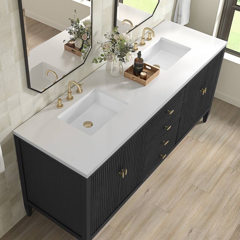 James Martin Vanities Myrrin 72" Vanity, Carbon Oak - White Zeus
