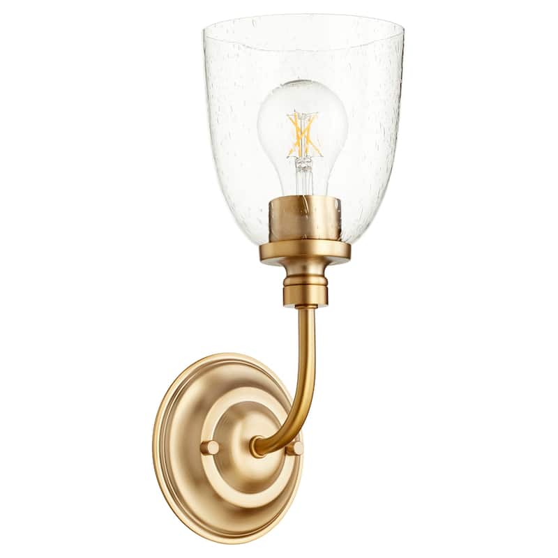 Quorum International Rossington 13" Tall Bathroom Sconce - Aged Brass / Clear Seeded