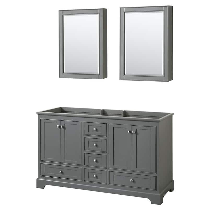 Wyndham Collection Deborah 59-1/4" Free Standing Double Wood Vanity - Dark Gray / Polished Chrome Hardware